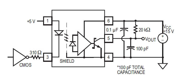 Рекомендуемая схема управления светодиодом оптрона ACPL-M46T