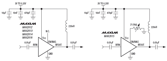 Типовая схема включения MAX2612, MAX2613, MAX2614, MAX2615, MAX2616