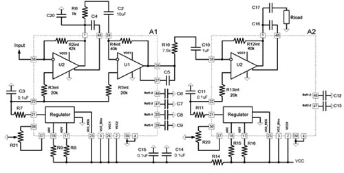 Схема включения ИС как полного канала обработки звукового сигнала