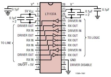 LT1133A, Низкопотребляющий приемник/ передатчик RS232 с конденсаторами