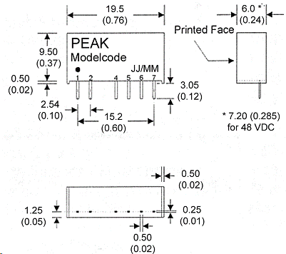 P6CU-0518ZLF, DC/DC преобразователь мощностью 1 Вт, корпус: для монтажа на печатную плату SIP7