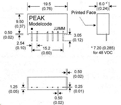 P6LU-0515EH52LF, DC/DC преобразователь мощностью 1 Вт, корпус: для монтажа на печатную плату SIP7