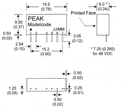 P6LU-0515ELF, DC/DC преобразователь мощностью 1 Вт, корпус: для монтажа на печатную плату SIP7