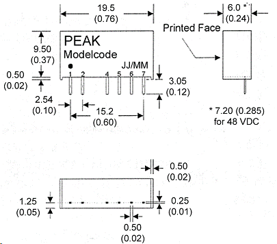 P6LU-0515ZLF, DC/DC преобразователь мощностью 1 Вт, корпус: для монтажа на печатную плату SIP7