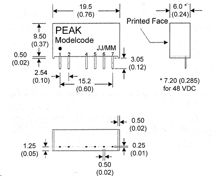 P10CU-0509ELF, DC/DC преобразователь мощностью 2 Вт, корпус: для монтажа на печатную плату SIP7