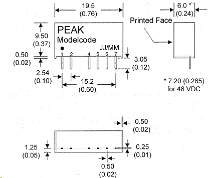 P6CU-4815ELF, DC/DC преобразователь мощностью 1 Вт, корпус: для монтажа на печатную плату SIP7