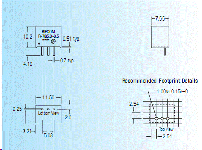 R-781.8-0.5, DC/DC преобразователь мощностью 0.9 Вт, корпус: для монтажа на печатную плату SIP3