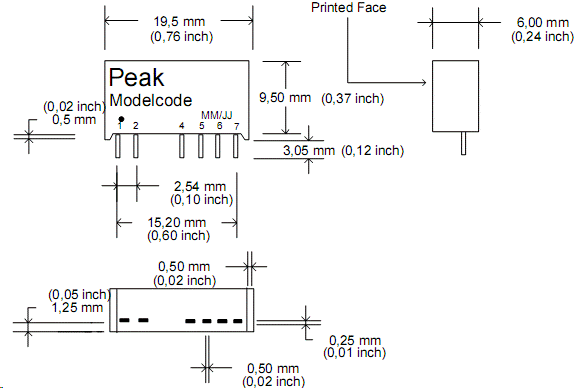 P6CG-123R3ZSLF, DC/DC преобразователь мощностью 1 Вт, корпус: для монтажа на печатную плату SIP7