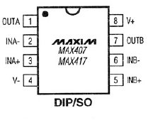 MAX407, 1.2 мкА (макс), двухканальные операционные усилители с униполярным питанием