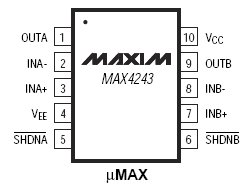 MAX4243, Двухканальные операционные усилители Beyond-the-Rails