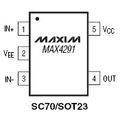 MAX4291, Ультраминиатюрные, 1.8 В, микромощные операционные усилители с I/O сигналами от шины до шины питания
