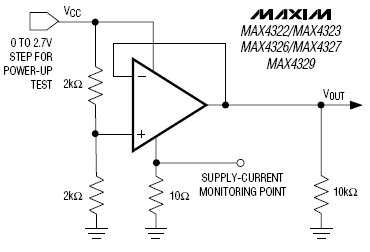 MAX4322, Одноканальные низкопотребляющие операционные усилители с I/O сигналами от шины до шины питания
