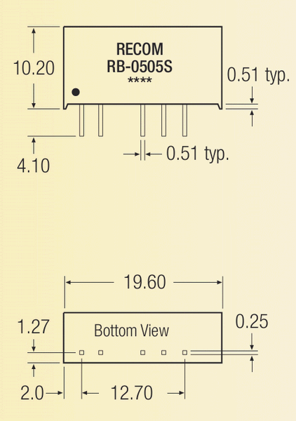 RB-3.33.3D, DC/DC преобразователь мощностью 1 Вт, корпус: для монтажа на печатную плату SIP7