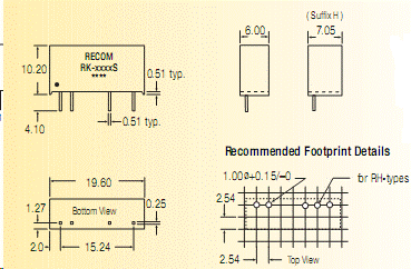 RH-051.8D, DC/DC преобразователь мощностью 1 Вт, корпус: для монтажа на печатную плату SIP7