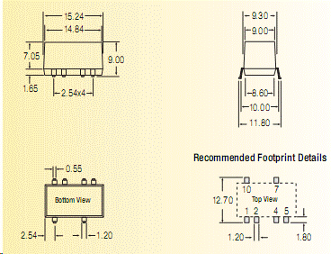 RSZ-0505P, RSZ-0505P   - DC/DC преобразователь мощностью 1&nbsp;Вт, корпус: для поверхностного монтажа на печатную плату SMD10