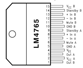 LM4765, Двухканальный 30Вт усилитель мощности звуковой частоты с режимом 'тишина' и режим пониженного энергопотребления