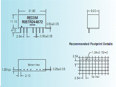 R05TR244872, DC/DC преобразователь мощностью 3 Вт, корпус: для монтажа на печатную плату SIP8
