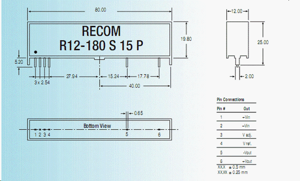 R12-180S15N, DC/DC преобразователь мощностью 2.7Вт, корпус: для монтажа на печатную плату SIP