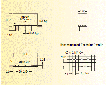 REZ-1509S, DC/DC преобразователь мощностью 2 Вт, корпус: для монтажа на печатную плату SIP7