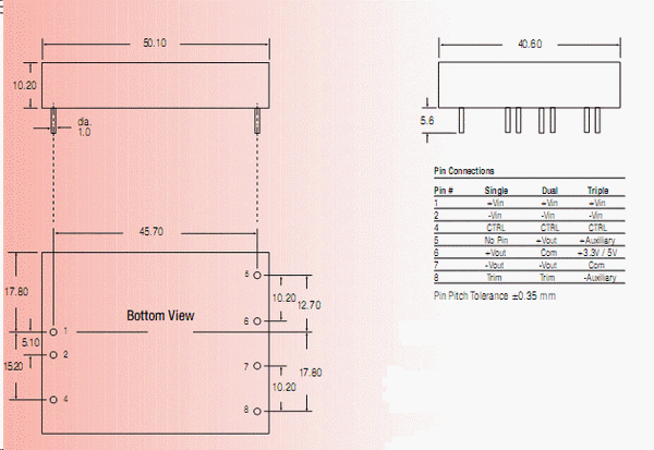 RP20-240512TE, DC/DC преобразователь мощностью 20 Вт, корпус: PCB 2x1.6 inch