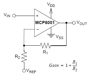 MCP6001, Одноканальные операционные усилители с низким энергопотреблением и полосой пропускания 1МГц