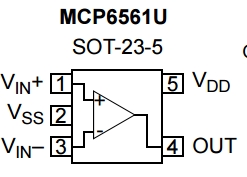 MCP6561U, Низкопотребляющий компаратор с выходом Push-Pull