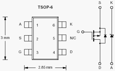 Si3853DV, P-Channel 20-V (D-S) Rated MOSFET with Schottky Diode