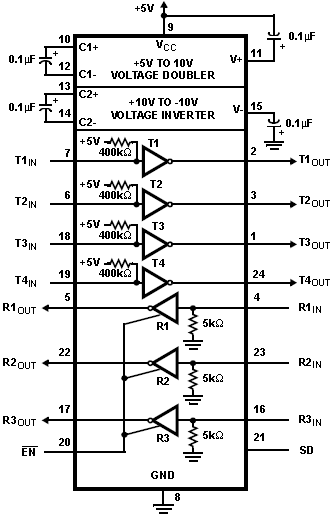 HIN206C, 5-вольтовый приемник/передатчик RS-232