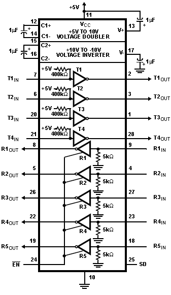 HIN241C, 5-вольтовый приемник/передатчик RS-232