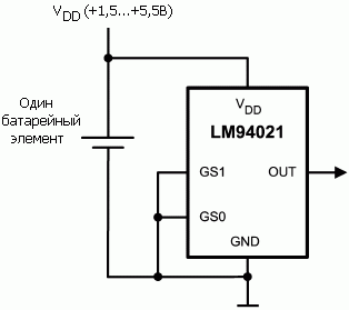LM94021, Аналоговый датчик температуры с программируемым коэффициентом передачи