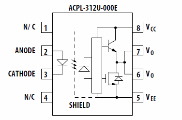 ACPL-312U, Драйвер затвора IGBT-транзистора на ток до 2.5 А, схемой изоляции R2Coupler™ и автомобильным диапазоном рабочих температур