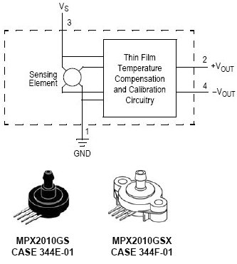 MPX2010GS, 10кПа, компенсированный и калиброванный датчик давления