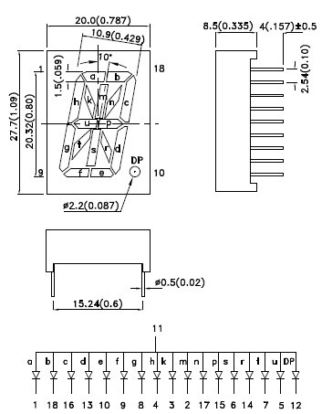 PSA08-11EWA, 16-сегментный алфавитно-цифровой светодиодный индикатор с высотой символа 20.32мм (0.8 дюйма)