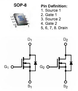 TSM4410DCS, Сдвоенный N-канальный MOSFET транзистор, 25 В, 25 А