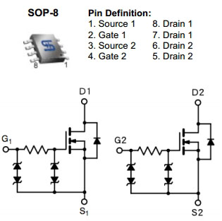 TSM9426DCS, Сдвоенный N-канальный MOSFET транзистор, 20 В, 9.4 А, ESD защита