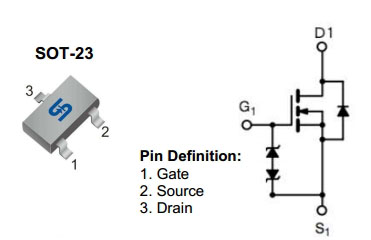 TSM2N7002KCX, N-канальный MOSFET транзистор, 60 В, 0.3 А