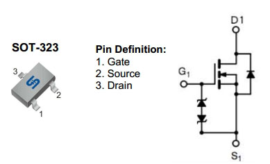 TSM2N7002KCU , N-канальный MOSFET транзистор, 60 В, 0.3 А