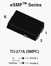SS8P2CL, Сдвоенный, с общим катодом, ограничительный диод Шотки в корпусе для поверхностного монтажа