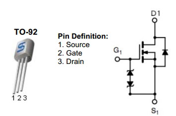 TSM2N7000KCT, N-канальный MOSFET транзистор, 60 В, 0.1 А