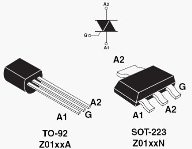 Z0103MA, Симистор на 1А, 600В